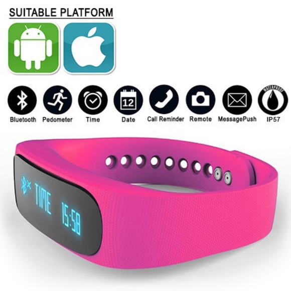 Smart Watch Pink Bracelet Bluetooth Health Tracker Time Date Week Excersize Data